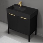 Nameeks DERIN734 Black Bathroom Vanity, 32 Inch, Modern, Matte Black, Free Standing, Gold Handles